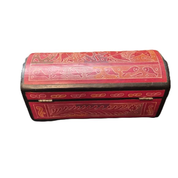 VTG Olinalá Lacquer Box from Guerrero – Hand-Carved Medium Trinket Box Folk Art - Picture 3 of 8